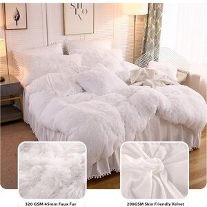 Elegant White Faux Fur Comforter Set